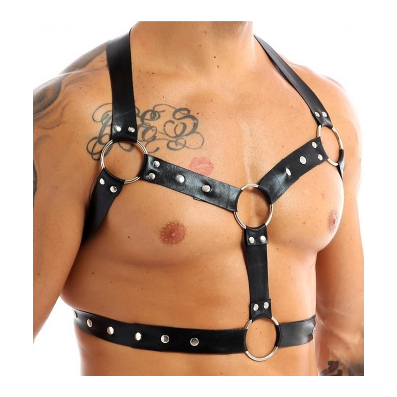 harnais lanieres fines thin chest simili noir 3