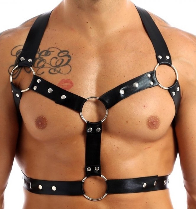 harnais lanieres fines thin chest simili noir