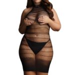 high lace neck net mini dress