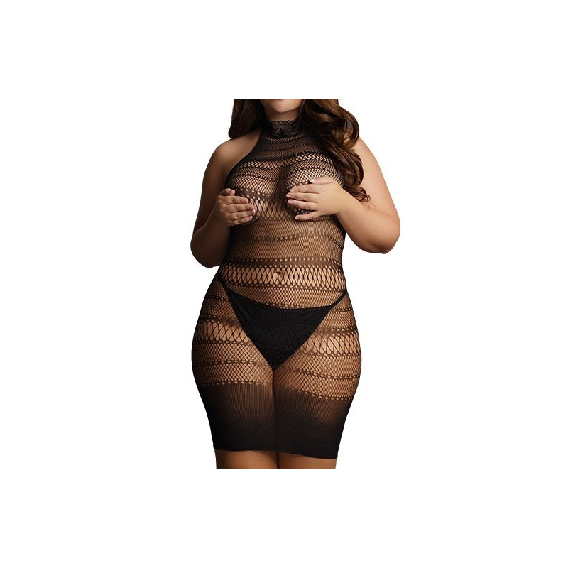 high lace neck net mini dress