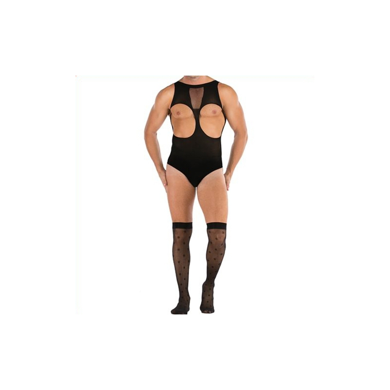hot sleeveless cupless men mesh teddy with stockings 1