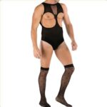 hot sleeveless cupless men mesh teddy with stockings