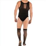 hot sleeveless cupless men mesh teddy with stockings 3