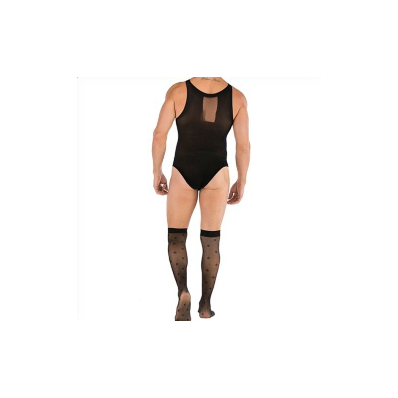 hot sleeveless cupless men mesh teddy with stockings 3