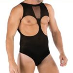 hot sleeveless cupless men mesh teddy with stockings 5