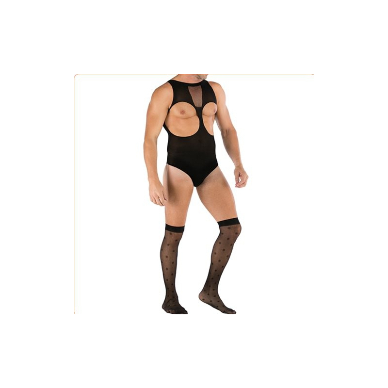 hot sleeveless cupless men mesh teddy with stockings