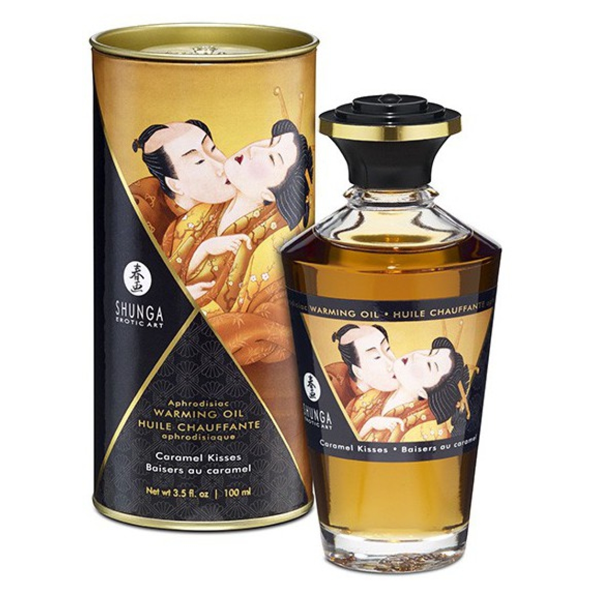 huile de massage chauffante aphrodisiaque baisers au caramel 100ml