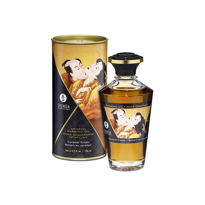huile de massage chauffante aphrodisiaque baisers au caramel 100ml