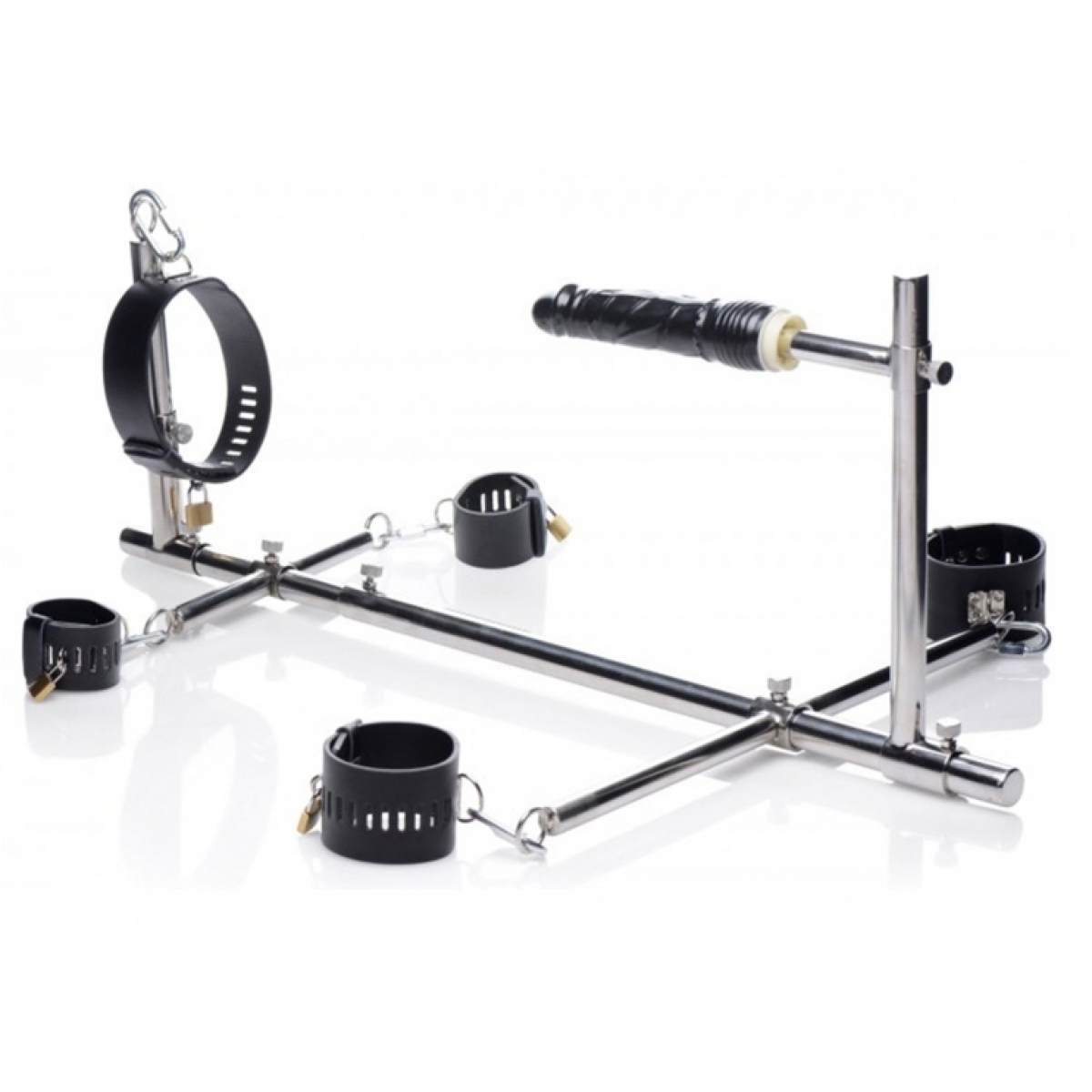 imprisoned metal stockade with dildo black