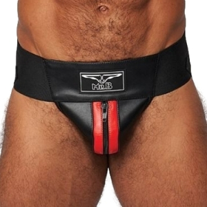jockstrap en cuir mister b noir rouge