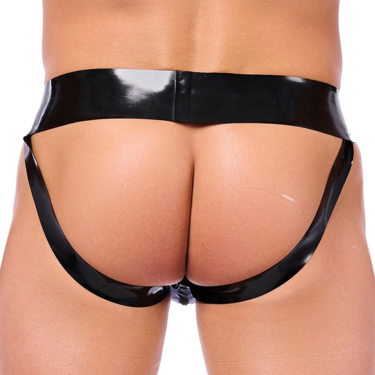 jockstrap en latex xrub avec zip noir blanc 1