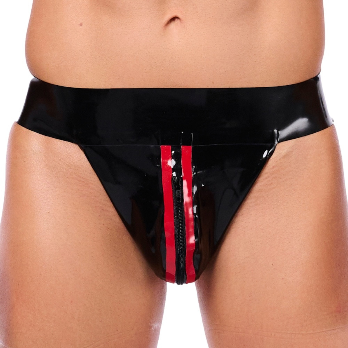 jockstrap en latex xrub avec zip noir rouge