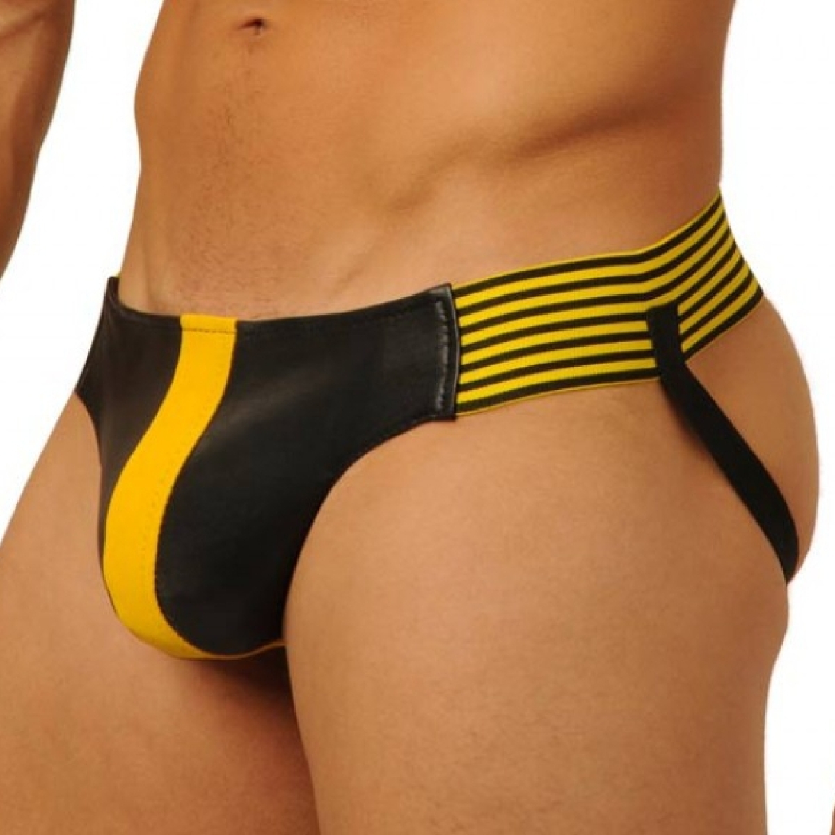 jockstrap fist leather jaune