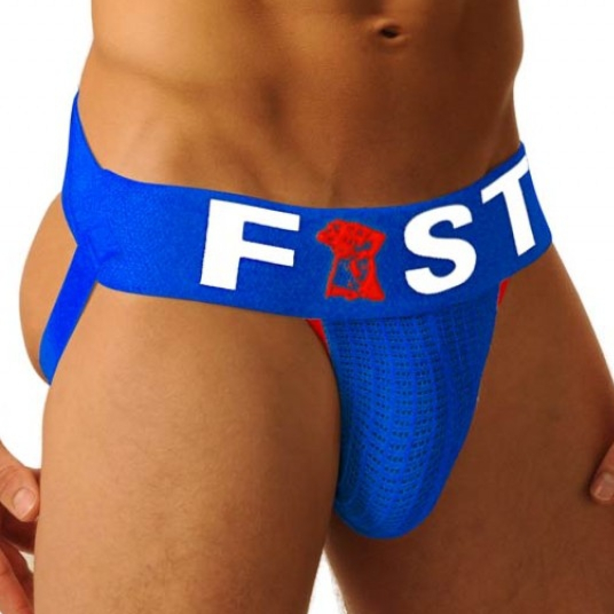 jockstrap fist logo bleu