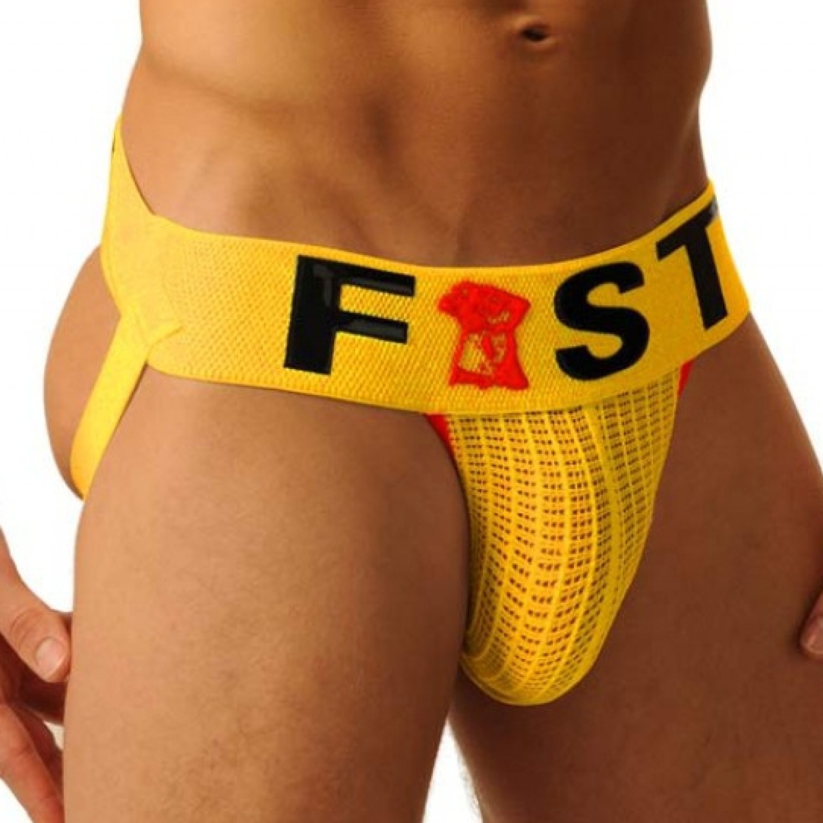 jockstrap fist logo jaune