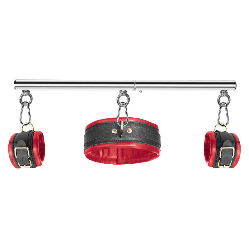 kit barre de maintien collier et menottes simply dom rouge et noir