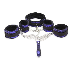 kit bondage avec collier et menottes violet