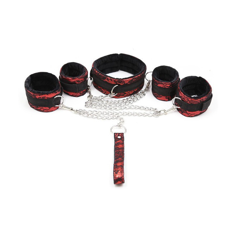 kit bondage collier menottes rouge