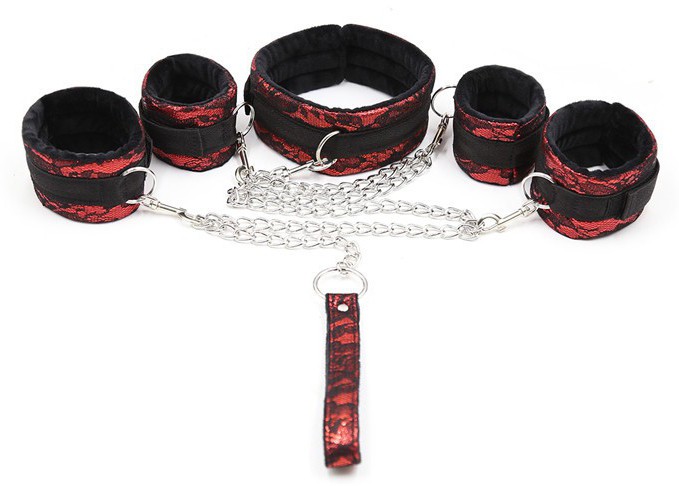 kit bondage collier menottes rouge
