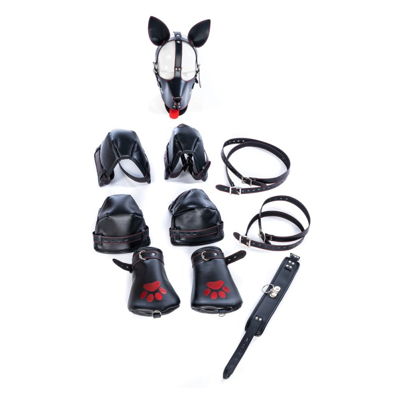 kit complet puppy bondage 14 pieces noir rouge