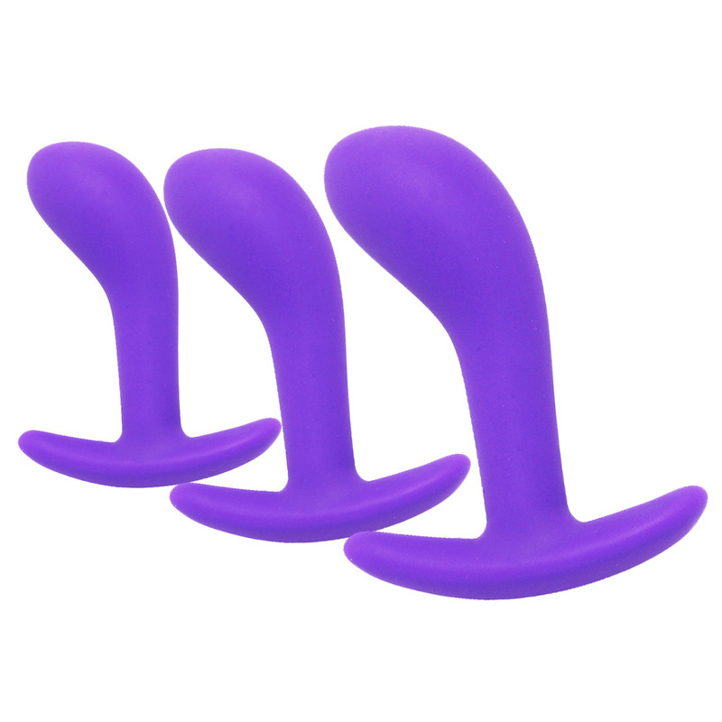 kit de 3 mini plugs prostatiques silicone 11 x 35 cm violet