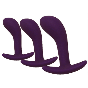 kit de 3 mini plugs prostatiques silicone 11 x 35 cm violet fonce