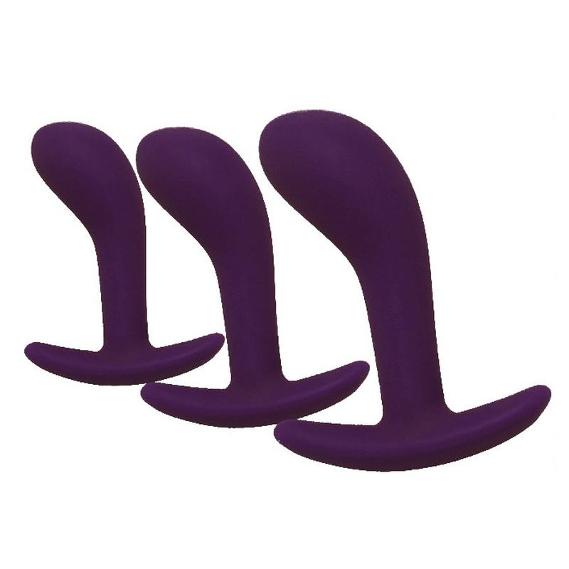 kit de 3 mini plugs prostatiques silicone 11 x 35 cm violet fonce