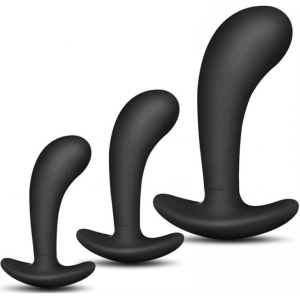 kit de 3 mini plugs prostatiques silicone 11 x 35cm noir