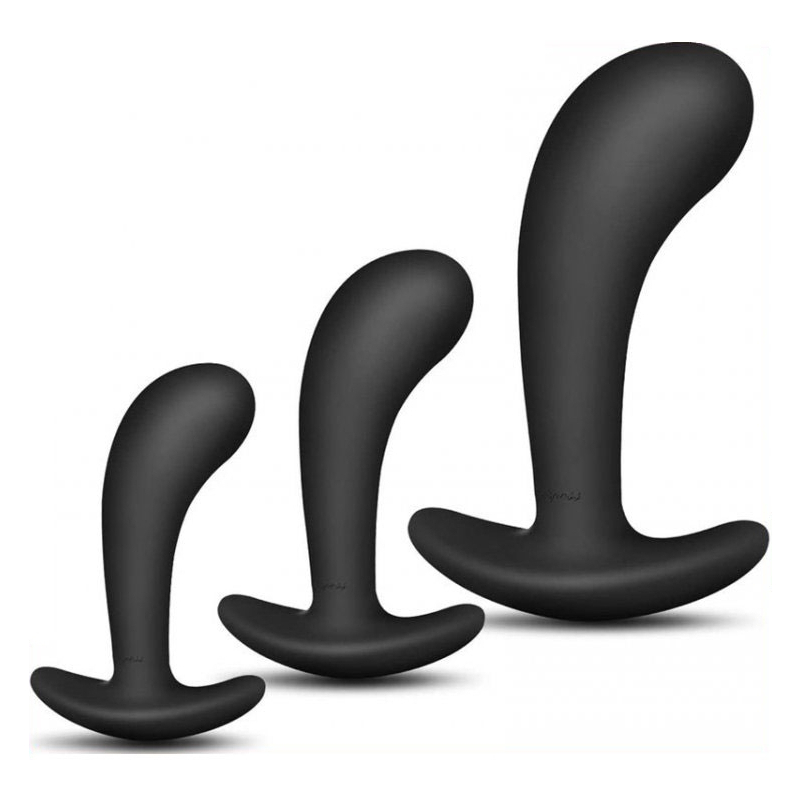 kit de 3 mini plugs prostatiques silicone 11 x 35cm noir