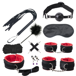 kit sm bondage push 10 pieces noir rouge