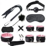 kit sm bondage push 9 pieces noir rose