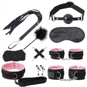 kit sm bondage push 9 pieces noir rose