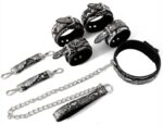 kit sm snakine collier et menottes noir argentes 1