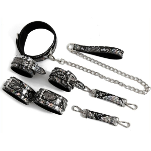 kit sm snakine collier et menottes noir argentes