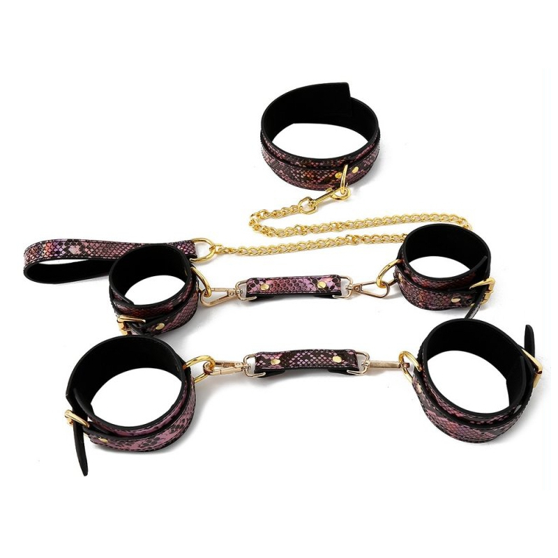 kit sm snakine collier et menottes noir rose 1