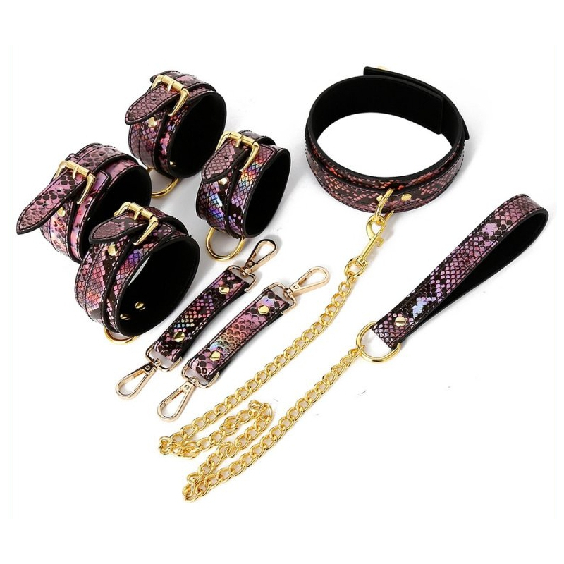 kit sm snakine collier et menottes noir rose 2