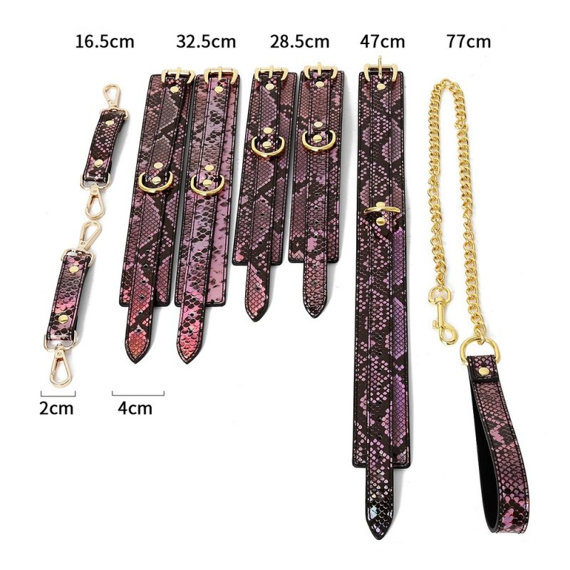 kit sm snakine collier et menottes noir rose 3