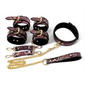 kit sm snakine collier et menottes noir rose