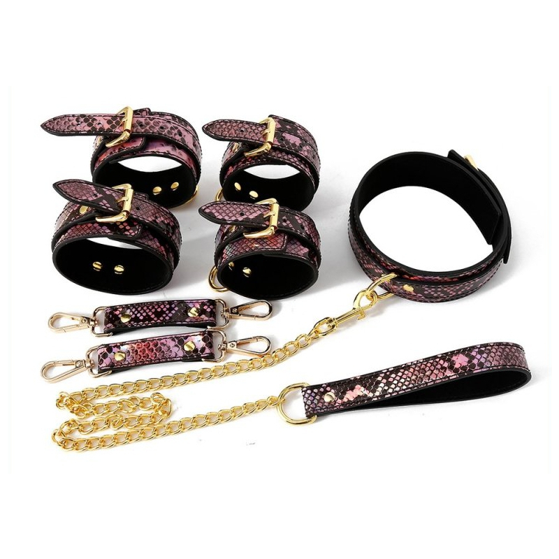 kit sm snakine collier et menottes noir rose