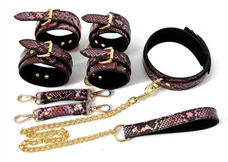 kit sm snakine collier et menottes noir rose