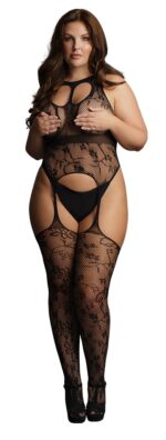 lace suspender bodystocking with round neck 2