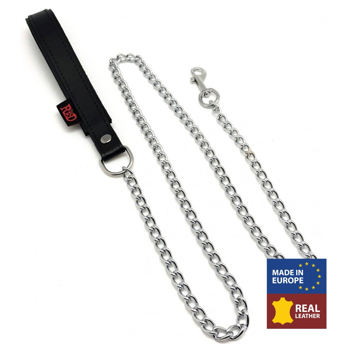 laisse avec poignee cuir 1m noir
