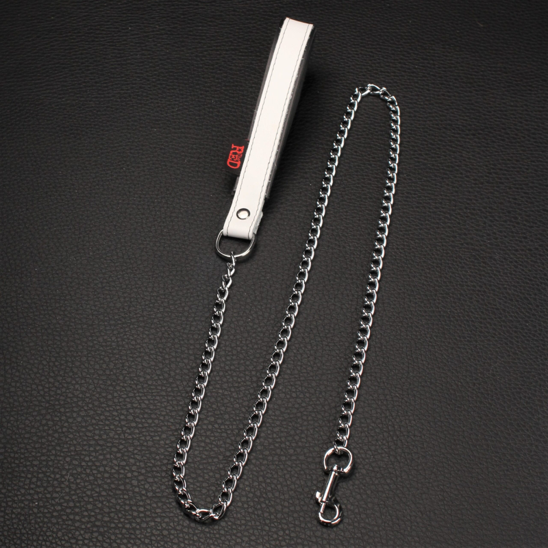 laisse avec poignee en cuir 1m blanc 2 scaled