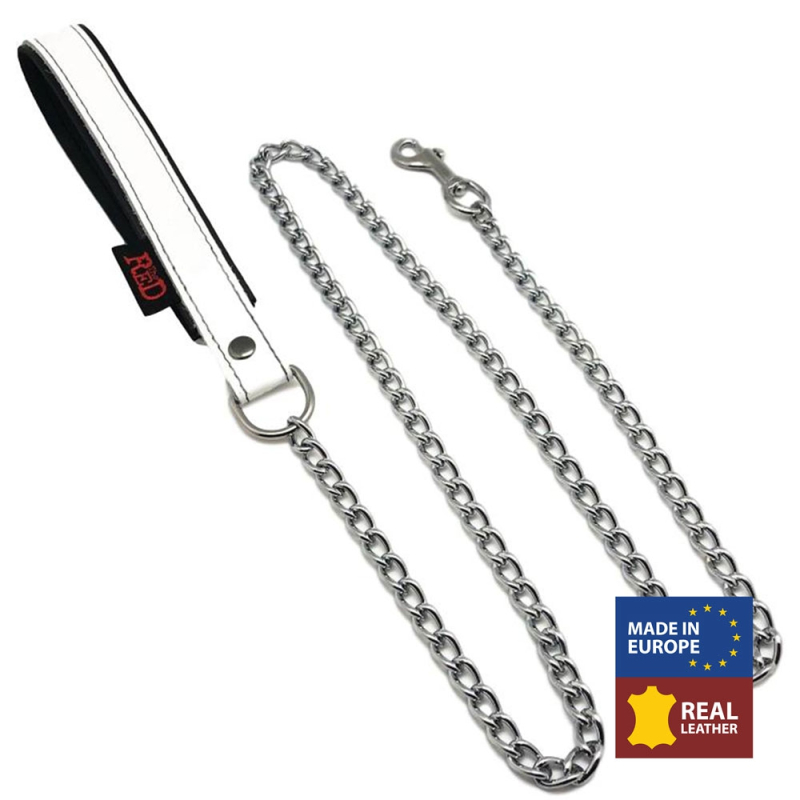 laisse avec poignee en cuir 1m blanc