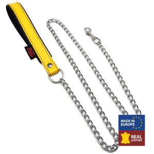 laisse avec poignee en cuir 1m jaune
