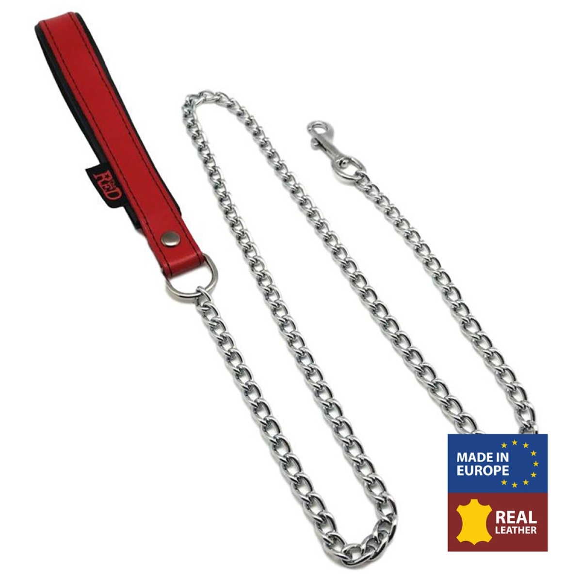 laisse avec poignee en cuir 1m rouge