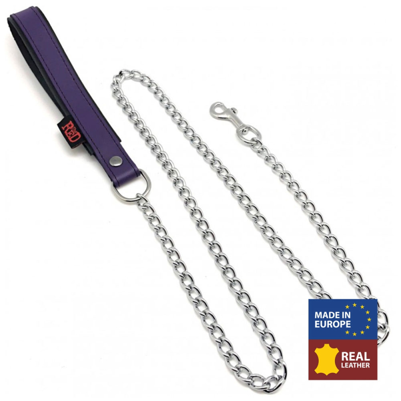 laisse avec poignee en cuir 1m violet