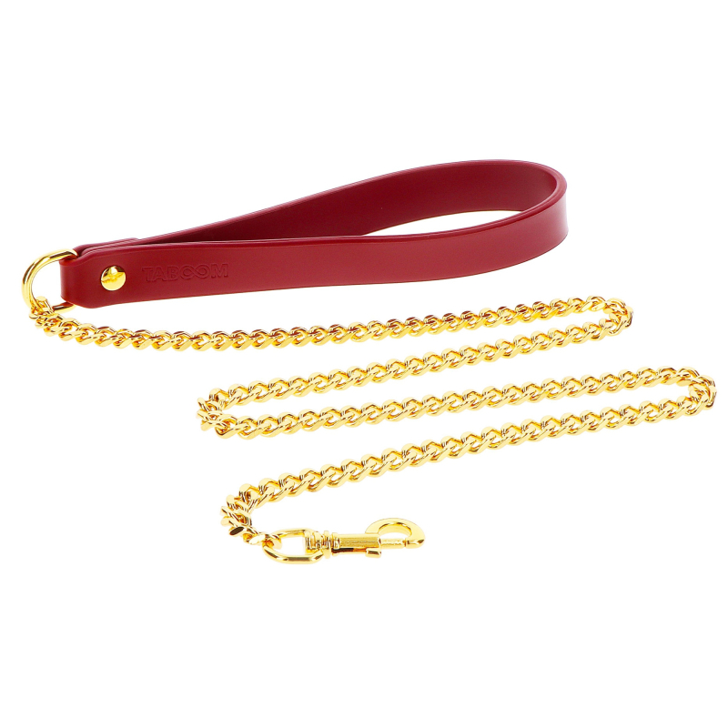 laisse en metal dore taboom avec poignee rouge 75cm
