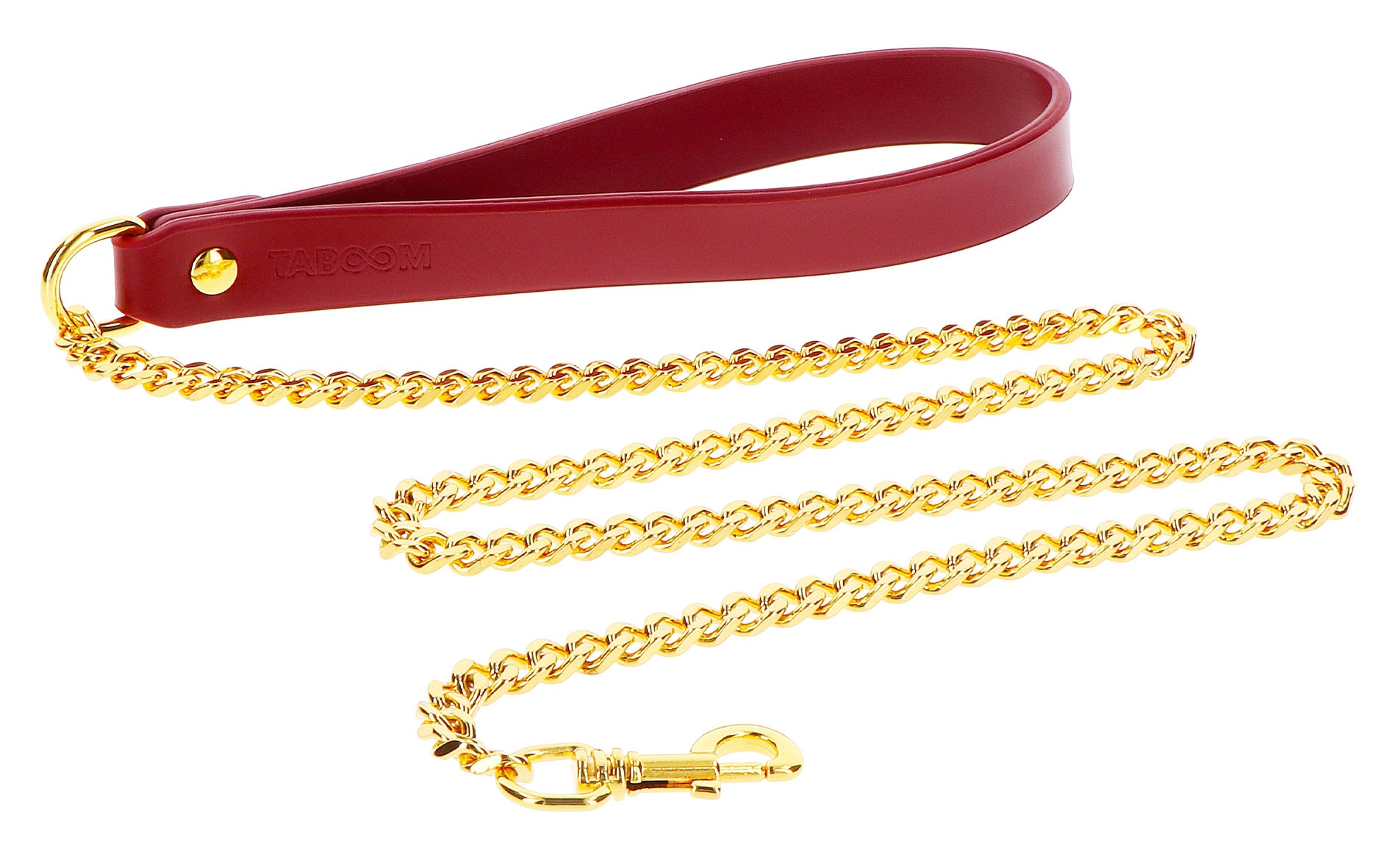laisse en metal dore taboom avec poignee rouge 75cm