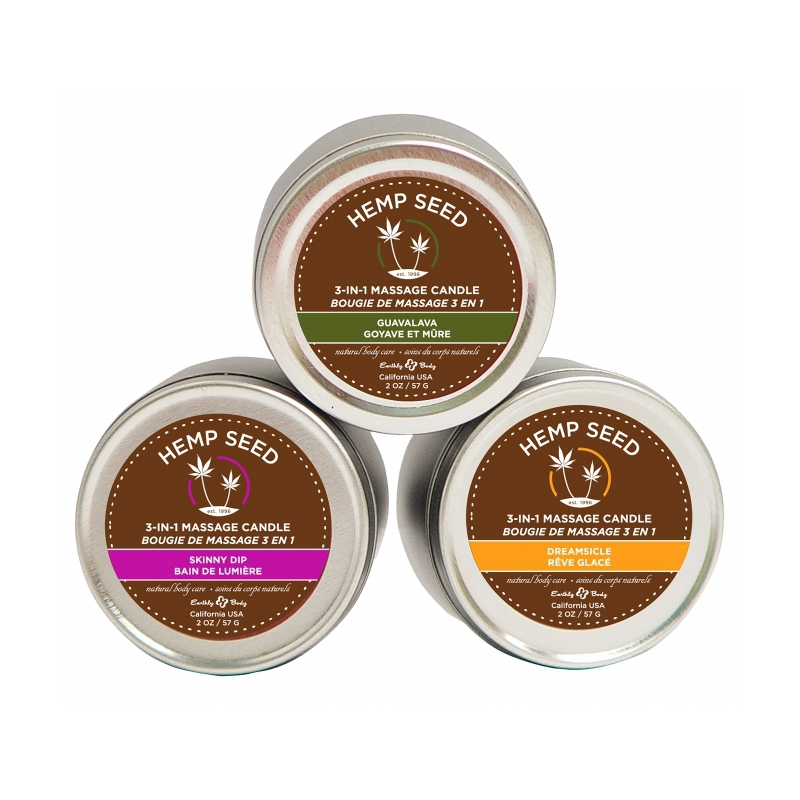 lot de 3 bougies de massage hemp seed 57g